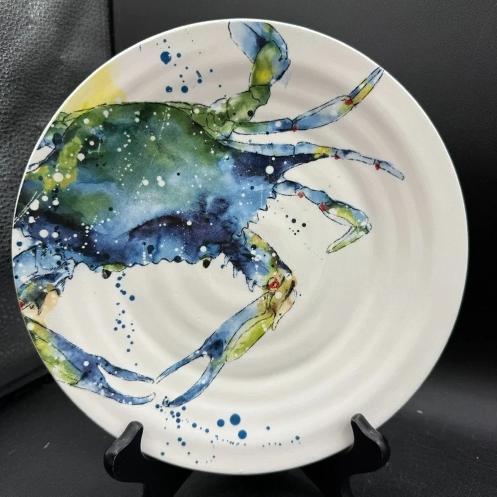 Pier 1 Sea Life Ocean Set of 3 Salad Plates Octopus Crab Angel Fish 8 3/4